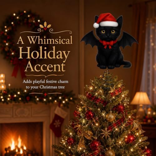 Soulchen Gothic Christmas Tree Topper Metal Black Bat Cat - Image 5