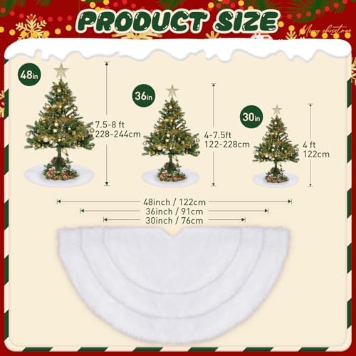 Nackiy White Christmas Tree Skirt, Faux Fur Plush Holiday Decor, 30 Inch - Image 3