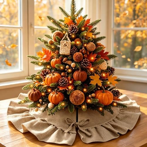 Mini Burlap Tree Skirt, 24'' Small Fall Tree Skirt with Ruffle by TIOSGGD