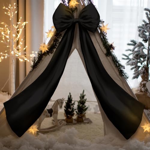 Daifunli 20 x 47 in Giant Satin Bow Christmas Tree Topper,Black - Image 4