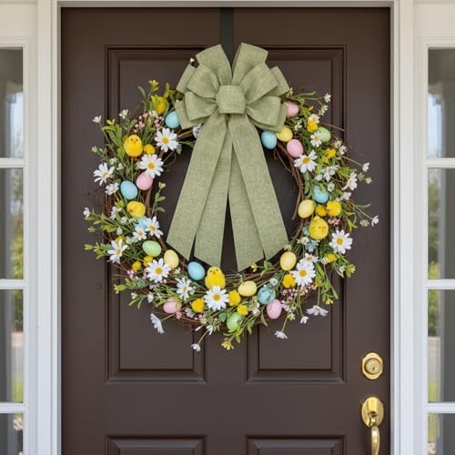 Mint Green Large Bow for Wreath Tree Topper 11x21 Inch Linen Texture Wired Ribbon Big Bows for Front Door Spring Easter Summer Decor Gift - Image 5
