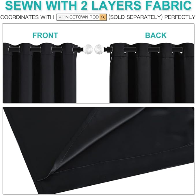 NICETOWN High-End Thermal Curtains, Full Blackout Curtains 84 Inches Long for Dining Room, Soundproof Window Treatment Drapes for Hall Room, Black, 42" Wide Per Panel, Set of 2 Panels