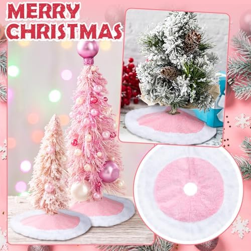 Civaner 3 Pack Faux Fur Mini Winter Tree Plush Skirt Pink with White Plush Tree Mat 15 Inches Skirt for Winter Holiday Party Indoor Outdoor Home Decoration - Image 5