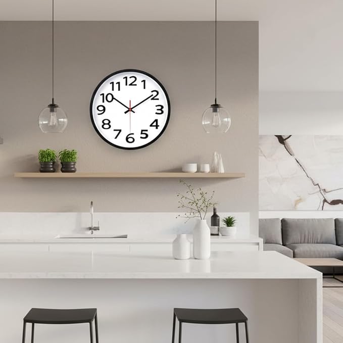 Wall Clock 12 Inch Silent Non-Ticking Big Numbers Easy to Read Wall Clocks Decorative for Office School Bedroom Home