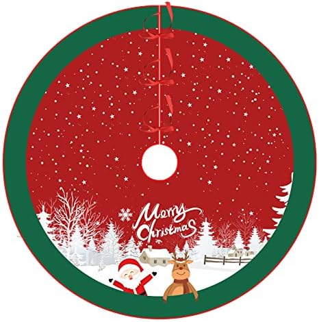 Christmas Tree Skirt Red and Green Tree Skirt Ornaments Soft Plush Christmas Tree Mat with Santa Snow Claus Deer for Decorations Holiday Party Indoor Outdoor 48 Inches - Image 2