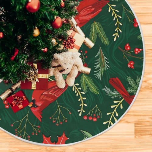 ATTX Red Cardinal Bird Christmas Tree Skirt Home Decoration Large Round Tree Skirt 47.2 Inches - Image 2