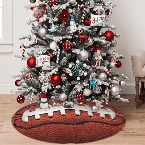 Football Christmas Tree Skirt 36 Inch Mat Funny Party Holiday Festive Decor Supplies for Home Occasion Ornament Decorations by DecorateYourLife