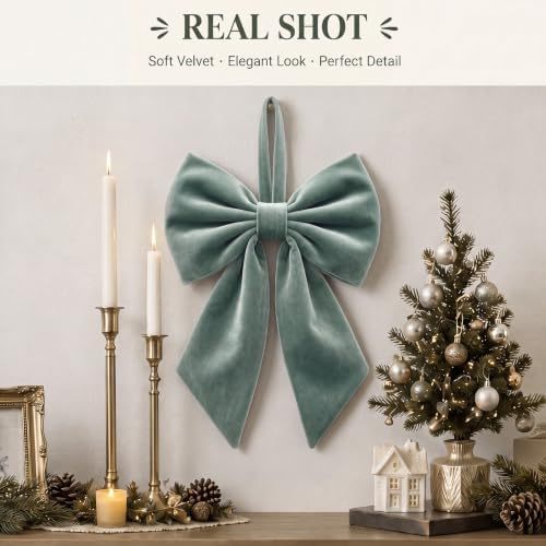 Janinka Sage Green Christmas Tree Topper Bow 22" Big,Velvet - Image 2