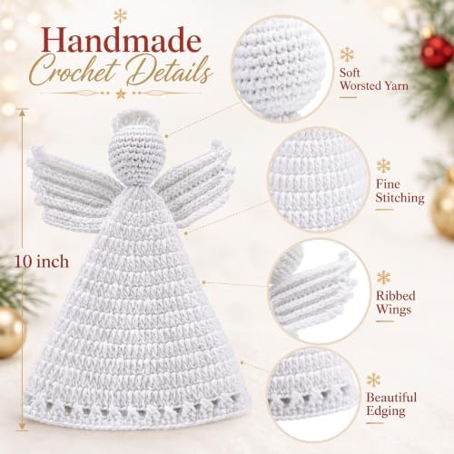 Syhood 10 Inch Crochet Angle Christmas Tree Topper Boho Christmas Ornament Farmhouse Holiday Xmas Decor for Xmas Trees Ornament Party Decoration - Image 3