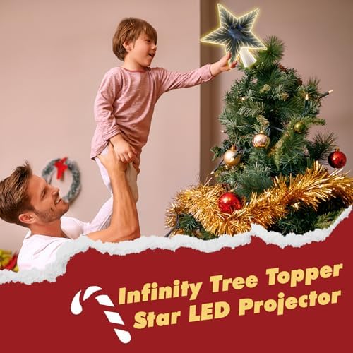 Infinity Mirror Tree Topper, Christmas Tree Topper Lighted Star with 6 Projection Modes, Dual-Side 3D Sparkling Star Treetop, UL Certified Xmas Treetop for Holiday Christmas Tree Decor (Warm White) - Image 4