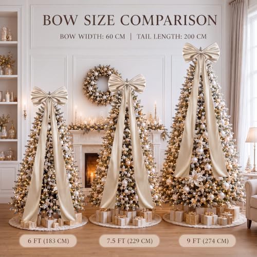 Daifunli 24 x 79 Inches Giant Satin Bow Christmas Tree Topper,Champagne - Image 3