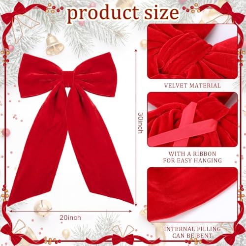 HunnmingRe Large Red Velvet Bow Christmas Tree Topper 30 Inches - Image 2