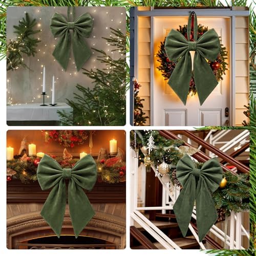 Janinka Moss Green Christmas Tree Topper Bow 22" Big,Velvet - Image 5