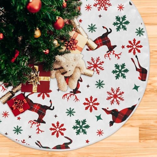 Red Elk Reindeer Snowflake Christmas Tree Skirt Small Xmas Tree Skirts Decorations 36 in Burlap Tree Mat Cover for 4 ft Trees Holiday Party - Image 5
