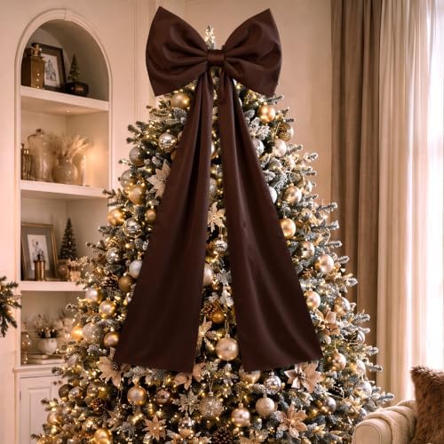 Daifunli 20 x 47 in Giant Satin Bow Christmas Tree Topper,Coffee by Huiinen