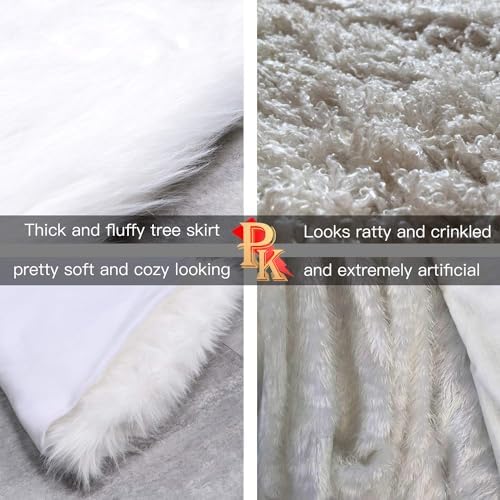 YEAHOME Christmas Tree Skirt, 60” Large White Tree Skirts with Soft Faux Fur Plush for Christmas Tree Decorations, White Christmas Tree Skirts Xmas Decorations for Indoor Holiday Party Decor - Image 3
