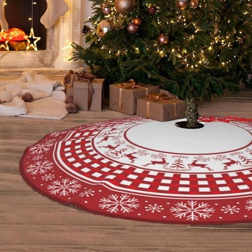 Christmas Tree Skirt 36inch Red Deer Rustic Xmas Decor for Party by YZCOMEON