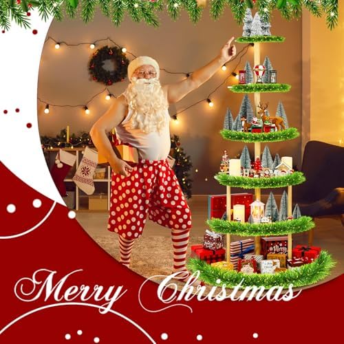 DoubleFill 6 Tier 72 Inch Christmas Tree Village Stand Christmas Bookshelf Display Supply Large Xmas Ornament Displays Tree Stands Xmas Wooden Display Trees Stand for Holiday Displays(Semicircle) - Image 3
