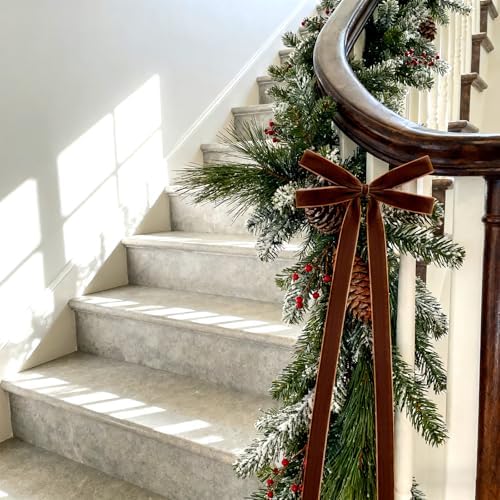 10 Pcs Light BrownVelvet Bows 22"x8" Pre-Tied Christmas Ornaments - Image 3
