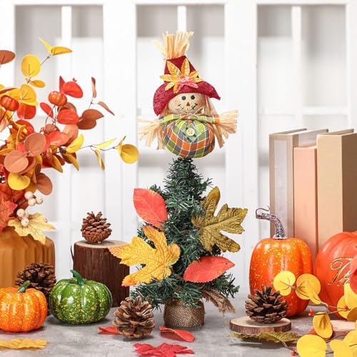 Suncalla Fall Thanksgiving Scarecrow Tree Topper 8 Inches Autumn Ornament - Image 3