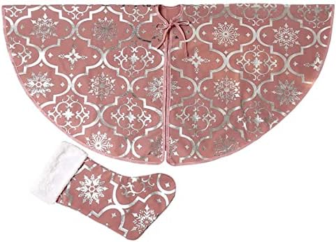 Flash World 52 Inch Large Christmas Tree Skirt Xmas Soft Cover Mat Decor Snowflake Collar Farmhouse Tree Skirt for Holiday Ornaments Party Home Indoor Decorations (Pink, 52inch) - Image 2