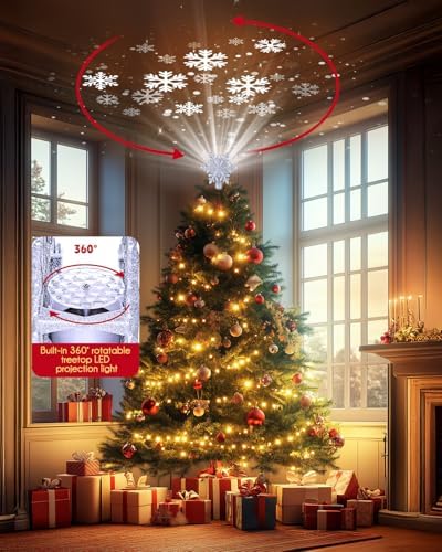 Christmas Snow Tree Topper with Built-in Led Snowflake Projector Lights - Image 3