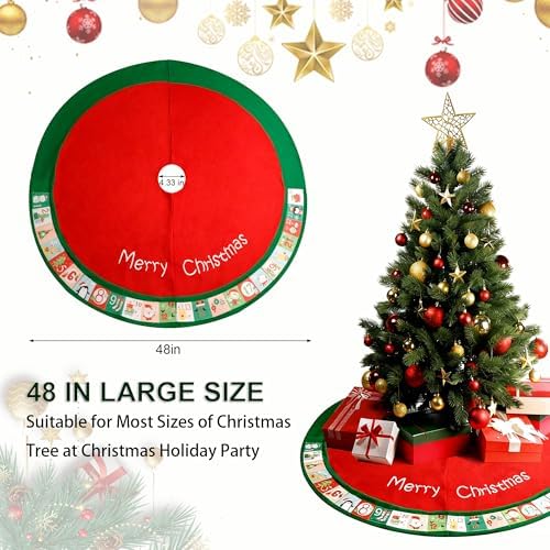 48in Christmas Tree Mat for Under Tree,Red Christmas Tree Skirt Decorations,Rustic Xmas Tree Mat Decorations for Winter New Year Holiday Party Decor Indoor Outdoor - Image 3