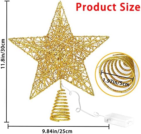 DULEFUN 11.8 Inch Christmas LED Gold Star Tree Topper with 20 LED Lights - Image 2