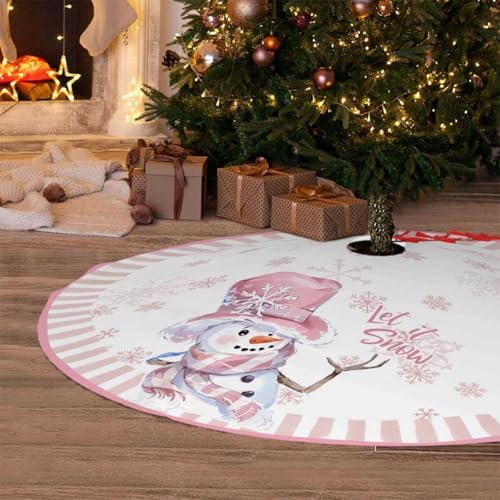 Christmas Tree Skirt 36 Inch Pink Snowman Decorations for Christmas Tree - Image 2