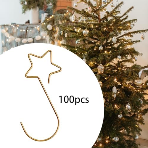 100 Pieces Star Shaped Christmas Ornament Hooks Christmas Tree Hangers Bauble Hooks Hanging Fasteners Made of Metal for Secure Hanging Suitable for Ho, Gold - Image 4