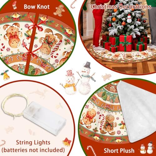 Christmas Tree Skirt with LED Lights, 36 Inch Christmas Skirt Tree Decoration with Gingerbread Man, Christmas Trees Mat for Under Trees Holiday Party Indoor Decorations, Gift for Women Wife Mom - Image 3