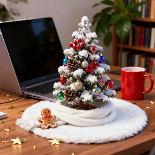 Konsait Plush Christmas Tree Skirt - Round Snow White Xmas Tree Mat Base Cover for Holiday Home Decorations,19Inch/50CM - Image 4