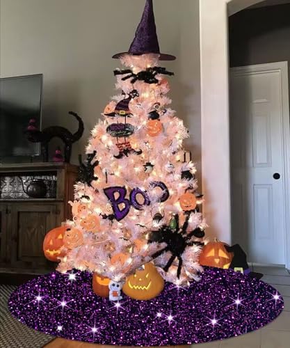 FOTSHARER Christmas Tree Skirt Purple Sequin Tree Skirts 36 Inch Velvet Halloween Tree Skirt for Xmas Decor Unique Sequins Tree Collar Skirt Dark Purple Christmas Tree Floor Mat for Home Party Supply - Image 2
