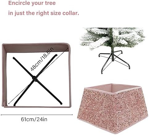 Christmas Tree Collars for Atificial Trees, 24 Inch Sparkling Sequins Christmas Skirt, Base Cover,Holiday Home Decor Ring(Rose Gold,Medium) - Image 6