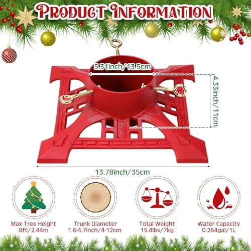 Huwena Christmas Tree Stands, Red, 11.42''x11.42''x3.74'', Cute - Image 2