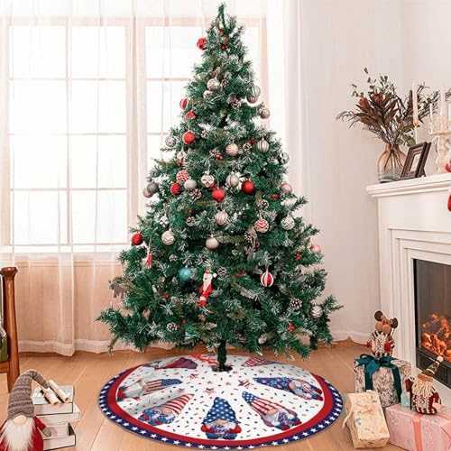 4th of July Decoratios for Tree Skirt Gnome Stars Patriotic America Memorial Day 36in Holiday Tree Skirt Decor for Party Indoor Home - Image 5