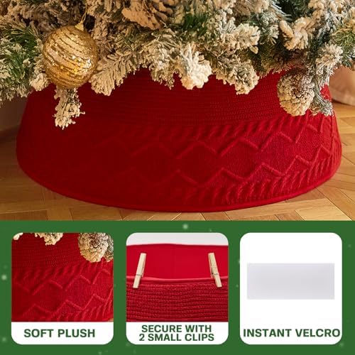 Noiclub Christmas Tree Collar, Adjusted Christmas Tree Base Cover for Artificial Trees, Knit Red Rustic Farmhouse Xmas Tree Ring Skirt for 6ft 6.5 ft 7ft 7.5ft Tree - Image 4