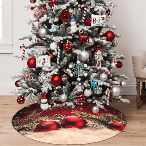 Christmas Tree Skirt Red Christmas Ball Glitter Soft Polyester Holiday Tree Base Cover, Decorative Xmas Tree Mat 36 Inch for Home, School, Office - Image 4