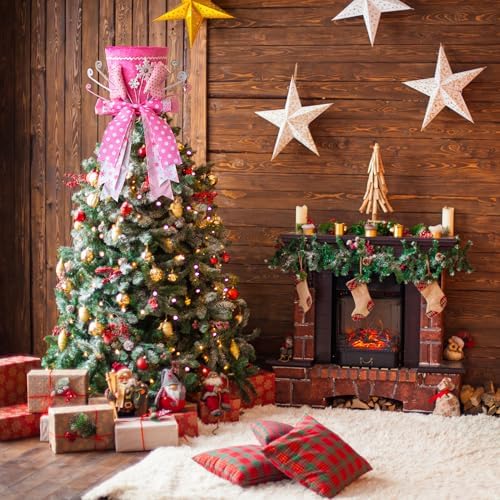 Christmas Tree Topper, Christmas Tree Topper Hat, Pink high Heels Tree Topper Christmas Decorations with Bow Ribbon Christmas Tree Ornaments for Holiday Family Xmas Décor - Image 5