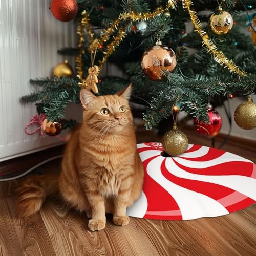 Christmas Tree Skirt 48 Inch Red and White Swirl Sweet Candy Cane Xmas Tree Mat for Winter Holiday Party Home Decorations - Image 5