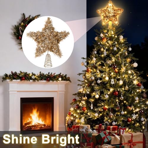 LAWOHO Christmas Tree Topper Star, Vintage Christmas Decor, 10 Inch Shiny Golden Christmas Tree Decoration with 6H Timer, 50 Warm LED Lights for Xmas Tree, Holiday & Party, Indoor Decor - Image 6