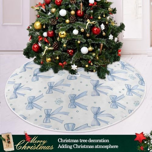Blueangle 47.2-Inch Blue Bows Christmas Tree Skirt - Soft Wrinkle-Resistant Polyester Holiday Tree Decor - Image 6