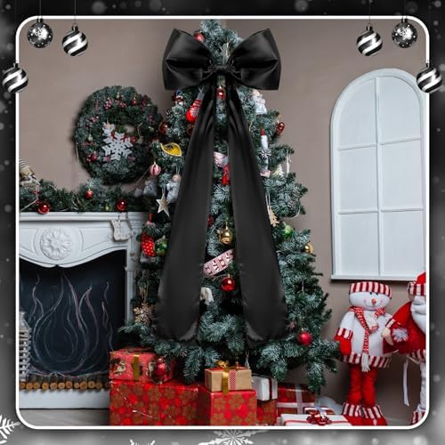 Daifunli 20 x 47 Inches Giant Satin Bow Christmas Tree Topper,Black - Image 6