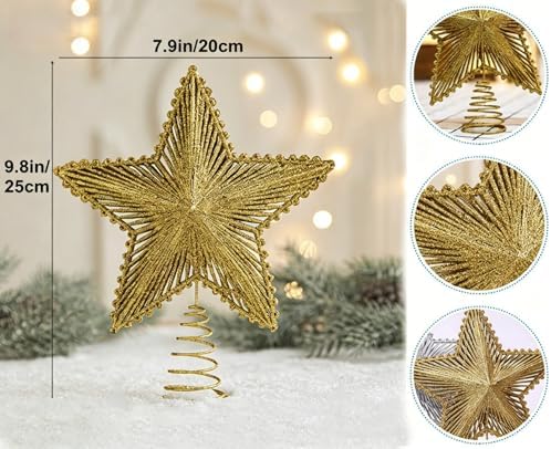 Christmas Tree Topper Star Hollow Out Treetop Xmas Gift DIY Christmas Tree Gold Sparkle Stars Ornaments Accessories - Image 2