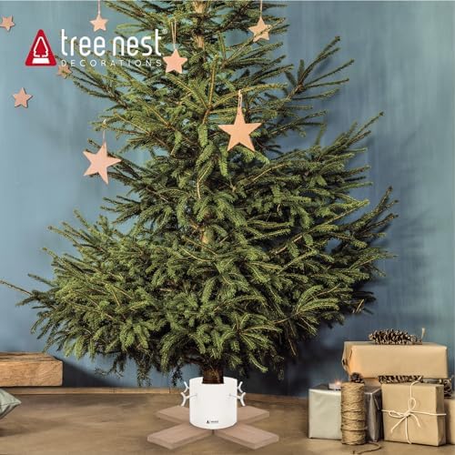 Nest Christmas Tree Stand Base for 6ft Real Tree - Modern Small Tabletop Holder Xmas Decoration Hip (White) - Image 2
