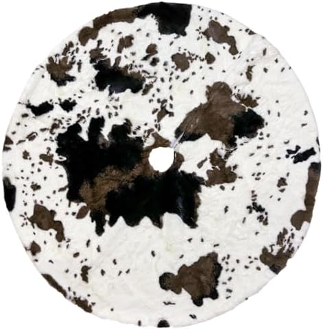 Cow Print Plush Christmas Tree Skirt, Western Cowhide Faux Fur Christmas Tree Skirt Mat for Christmas New Year Home Party Decorations(48 inches/122CM) - Image 4