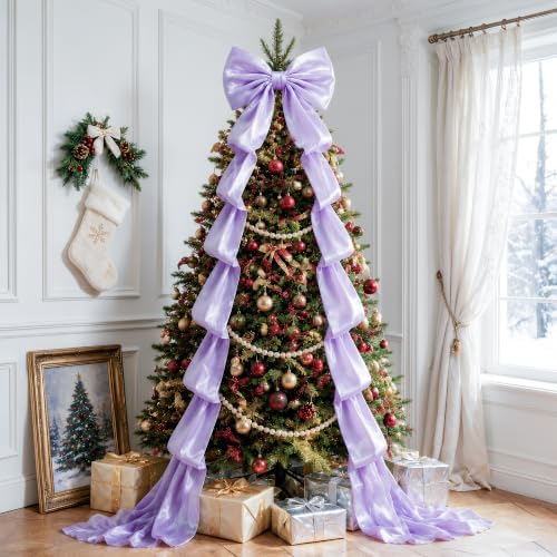 Big Satin Bow Coquette Room Decor, 16x79 Inch Large Christmas Bows for Birthday Decorations, Christmas Tree Topper, Girl Room Decor, Bachelorette, Wedding, Baby Shower, Front Door, Wreath (Purple) by AERORIBOWEnjoyEveryDay