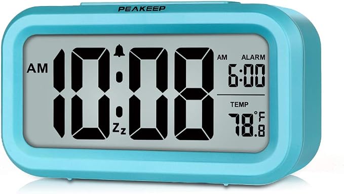 Peakeep Night Light Digital Alarm Clock Battery Operated Indoor Temperature | Small Cordless Cute Clock for Bedroom Desk Travel, Simple to Use for Teens Kids (Blue) by PEAKEEP