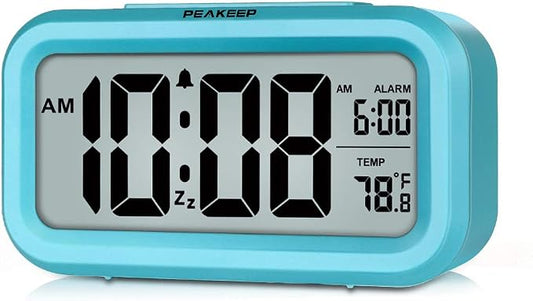 Peakeep Night Light Digital Alarm Clock Battery Operated Indoor Temperature | Small Cordless Cute Clock for Bedroom Desk Travel, Simple to Use for Teens Kids (Blue) by PEAKEEP