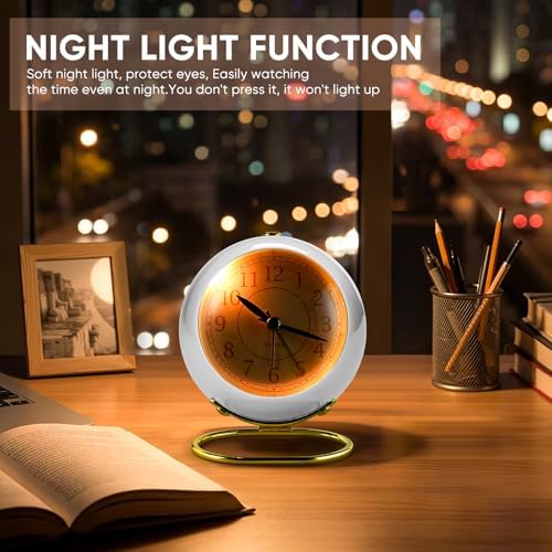 Analog Alarm Clocks,Retro Backlight Cute Simple design Small desk Clock With Night Light,Silent Non-Ticking,Battery Powered,For Kids,teens,Bedroom,travel,kitchen,Bedside Desk decor. (Bright White) - Image 3